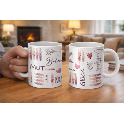 Love Coffee Mug Valentine Mindfulness Courage Balance Strength Trust Happiness Lightness