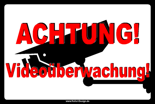 Achtung! Videoüberwachung! 100 mm x 100 mm Aufkleber Ohne Ecken eckig