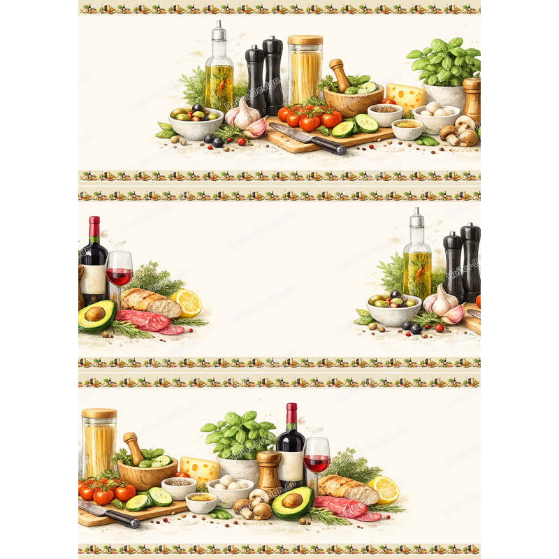 Kitchen Wall Border Mediterranean Kitchen Herbs Olives Food Decor Dining Area