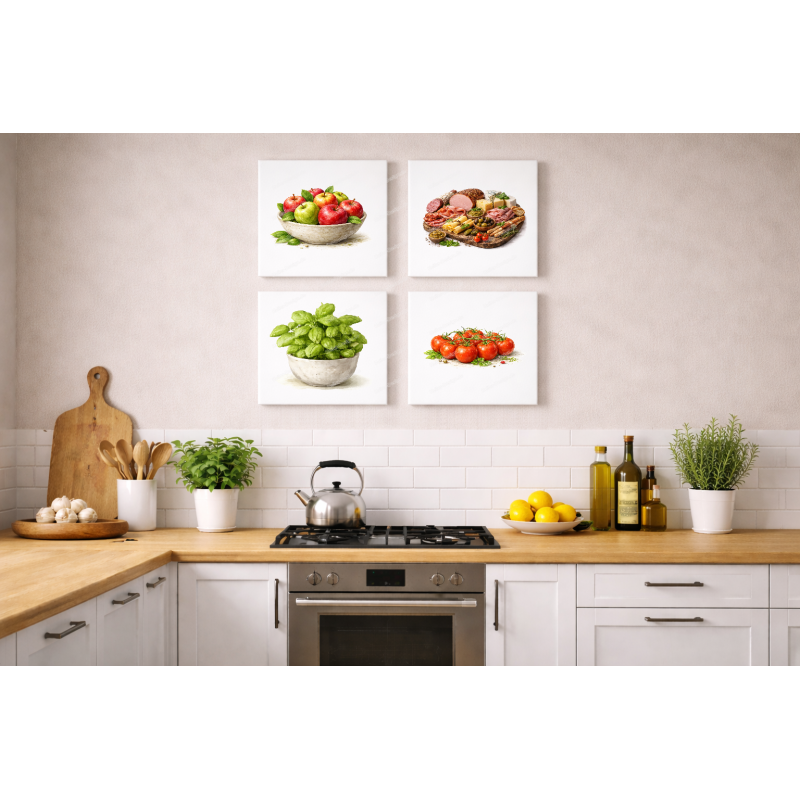 Mediterrane Küche Küchenmotive Kräuter & Gemüse Aquarellpapier oder Canvas Panel Leinwand