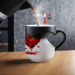 Heart-shaped magical color-changing ceramic mug/coffee cup with large heart design