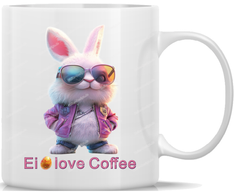 Mug Coffee Cup Egg Love Coffee Cool Easter Bunny with Glasses Personalized