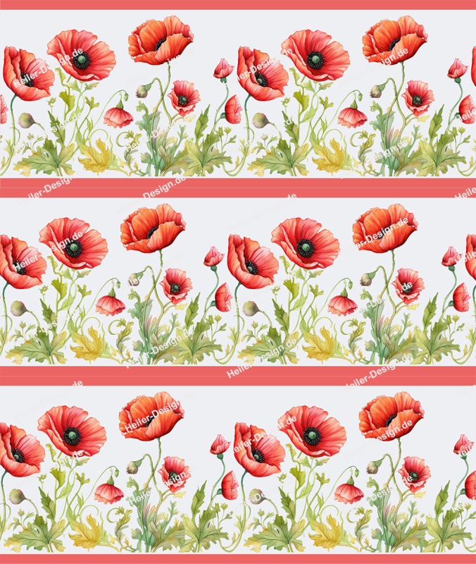 Wall Border Poppies Watercolor Red Floral Vine Country Modern Style