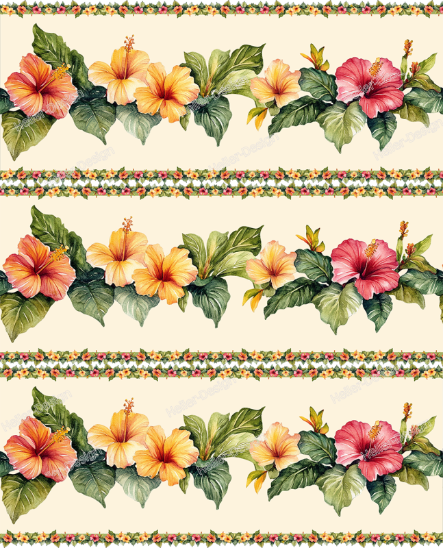 Wandborduere Hibiskus Blueten Aquarell tropische Blumenranke Sommer modern