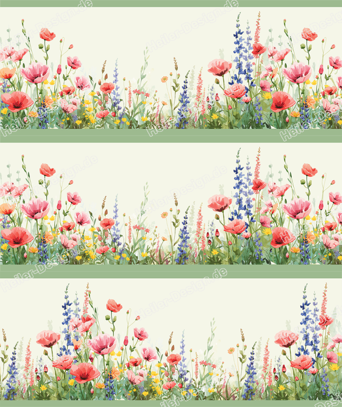 Wandborduere Blumen Wiesenblumen Pflanzen Aquarell Natur Sommerwiese Deko