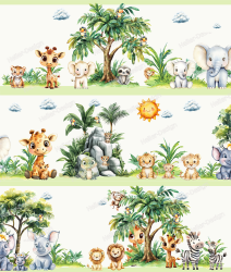 Wall Border Safari Animals Elephant Giraffe Lion Zebra Nursery Decor