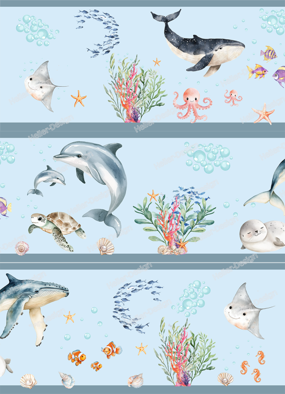 Wall Border Ocean World Whale Dolphin Turtle Nursery Decor
