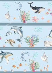 Wall Border Ocean World Whale Dolphin Turtle Nursery Decor