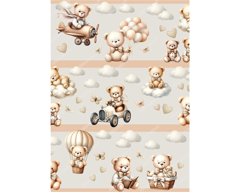 Wandborduere Teddybaeren Vintage Heissluftballon Auto Kinderzimmer Traum