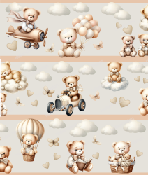 Wandborduere Teddybaeren Vintage Heissluftballon Auto Kinderzimmer Traum