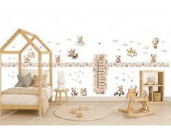 Wandborduere Teddybaeren Vintage Heissluftballon Auto Kinderzimmer Traum