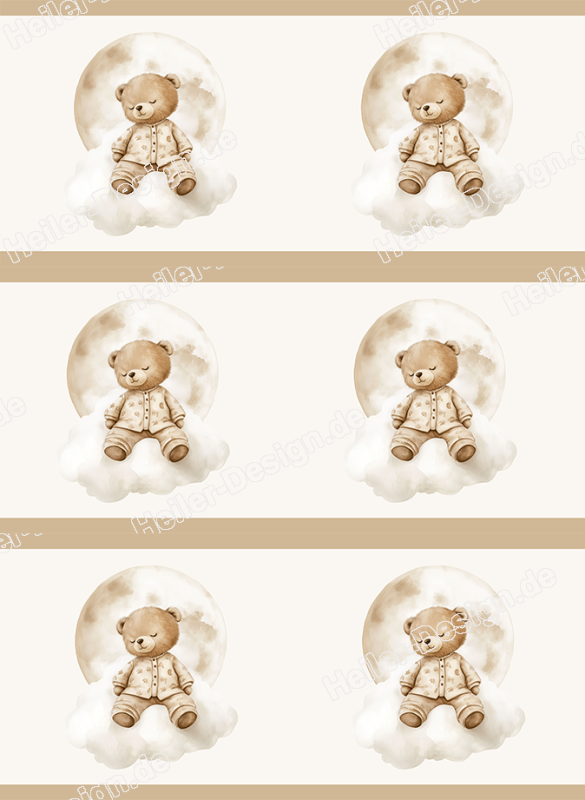 Wall Border Teddy Bear on Cloud Moon Motif Nursery Soft Natural Tones