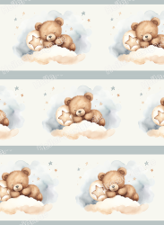 Wall Border Teddy Bear with Star on Cloud Nursery Design