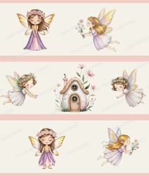 Wall Border Fairy Tale Fairies Flower House Pastel Pink Purple Watercolor