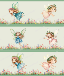 Wall Border Flower Meadow Fairies Girls Pastel Green Pink Watercolor