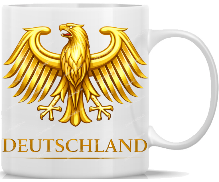 Tasse Kaffeebecher Goldener Bundesadler mit Schriftzug Deutschland in edler Metalloptik