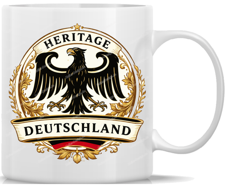 Tasse Heritage Deutschland Wappen Adler Gold Lorbeerkranz Schwarz Rot Gold Kaffeebecher