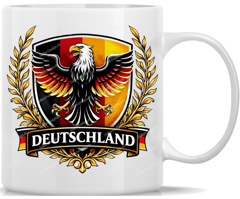 Tasse Deutschland Praechtiger Adler Wappen mit Lorbeerkranz Schwarz Rot Gold Fanbecher