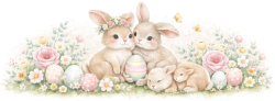 Mug Easter bunny family with flowers and pastel egg watercolor design
