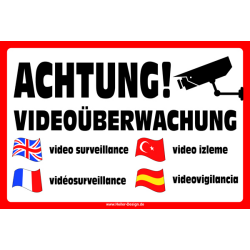 Achtung! Videoüberwachung in 4 Sprachen