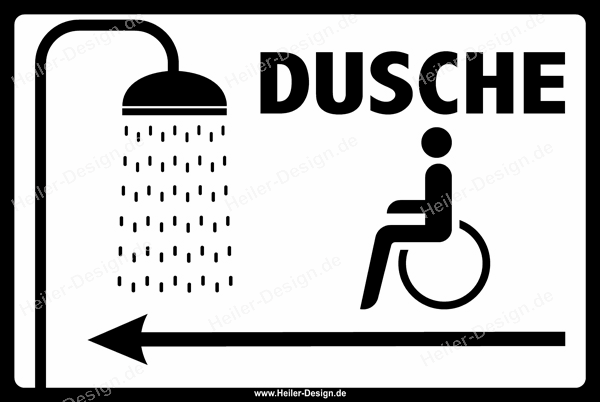 Hinweisschild Dusche für Rollstuhlfahrer Pfeil nach links
