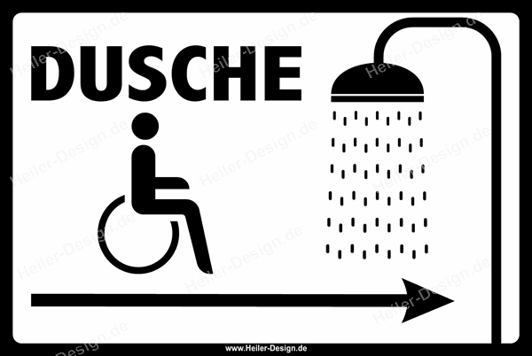 Hinweisschild Dusche für Rollstuhlfahrer Pfeil nach rechts