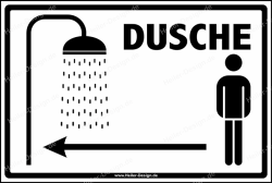 Hinweisschild Dusche Herren Pfeil nach links