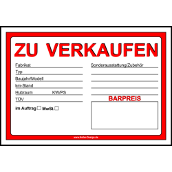 Hinweisschild Zu verkaufen! Kfz