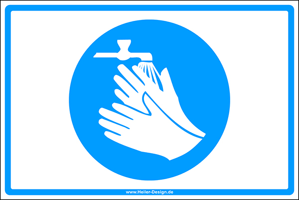 Information sign Wash your hands 100 mm x 150 mm 2 mm PVC rigid foam board 4 holes Corners square