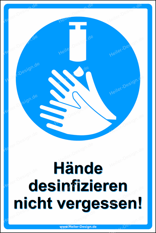Hinweisschild Hände desinfizieren nicht vergessen! 2 300 mm x 400 mm Aufkleber 4 x Beidseitig Schaumklebepads Ecken eckig