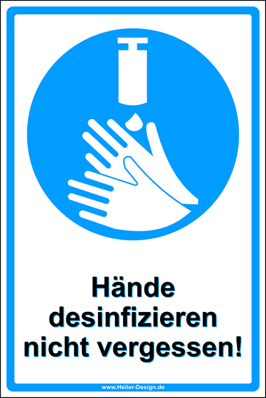 Information sign Don’t forget to disinfect your hands! 2 300 mm x 400 mm 2 mm aluminum composite panel 4 x Double-sided foam adhesive pads Corners square