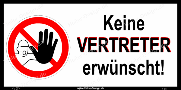 Verbotsschild Keine Vertreter erwünscht 150 mm x 300 mm 2 mm Alu Verbundplatte 4 Löcher Ecken abgerundet