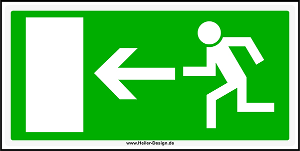 Information sign Emergency exit arrow left 100 mm x 150 mm 2 mm aluminum composite panel 2 x Double-sided foam adhesive pads Corners square