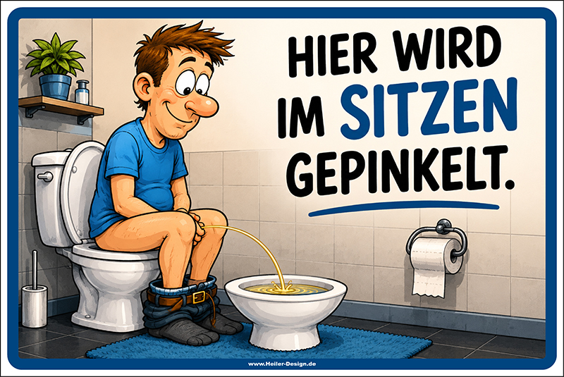 Hinweisschild hier wird im Sitzen gepinkelt.