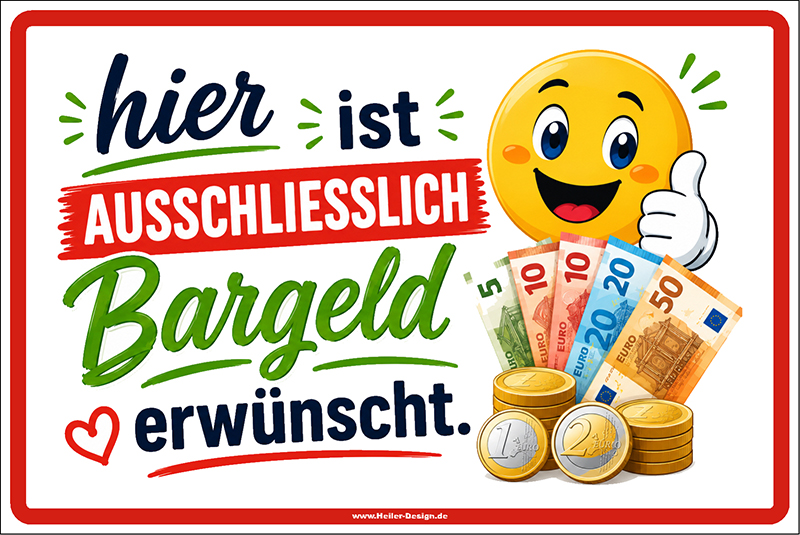 Hinweisschild hier ist ausschließlich Bargeld erwünscht.
