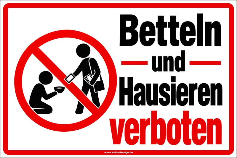 Verbotsschild Betteln und Hausieren verboten