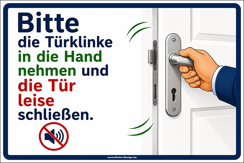 Hinweisschild Bitte die Türklinke in die Hand nehmen und die Tür leise schließen! - 3