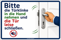 Hinweisschild Bitte die Türklinke in die Hand nehmen...