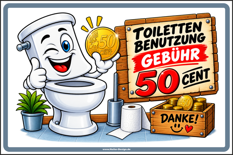 Notice sign Only for guests the toilet use is free. Passing through? Then a fee of 50 cents applies. Thank you! 300 mm x 400 mm 2 mm aluminum composite panel 4 x Double-sided foam adhesive pads Corners square