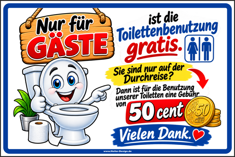 Toilet Use Information Sign – Free for Guests, 50 Cents for Travelers