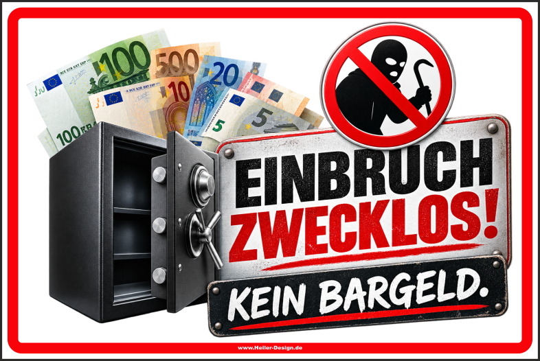 Hinweisschild Einbruch zwecklos! Kein Bargeld! - 2
