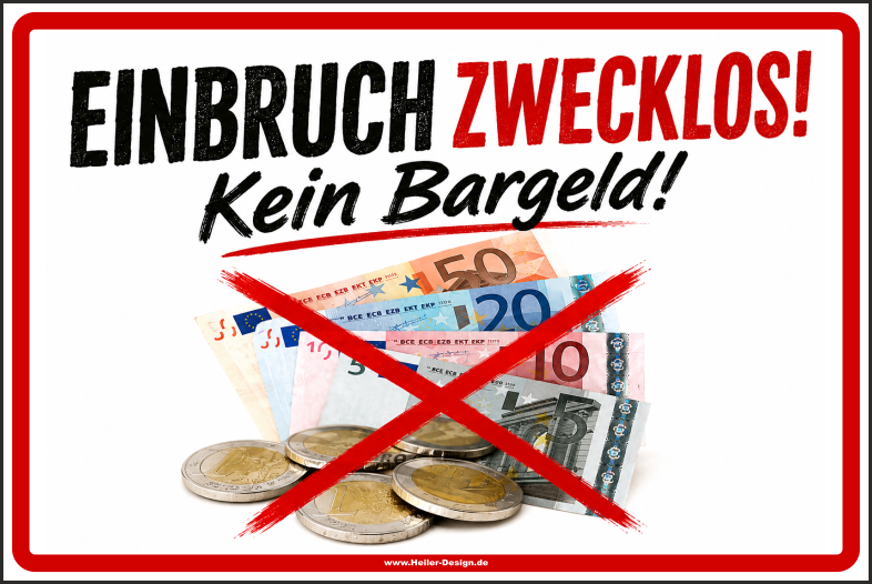 Hinweisschild Einbruch zwecklos! Kein Bargeld! - 3
