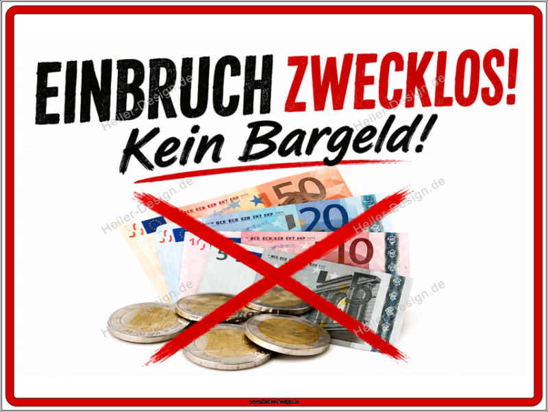 Hinweisschild Einbruch zwecklos! Kein Bargeld! - 3 100 mm x 150 mm Aufkleber Ohne Ecken eckig