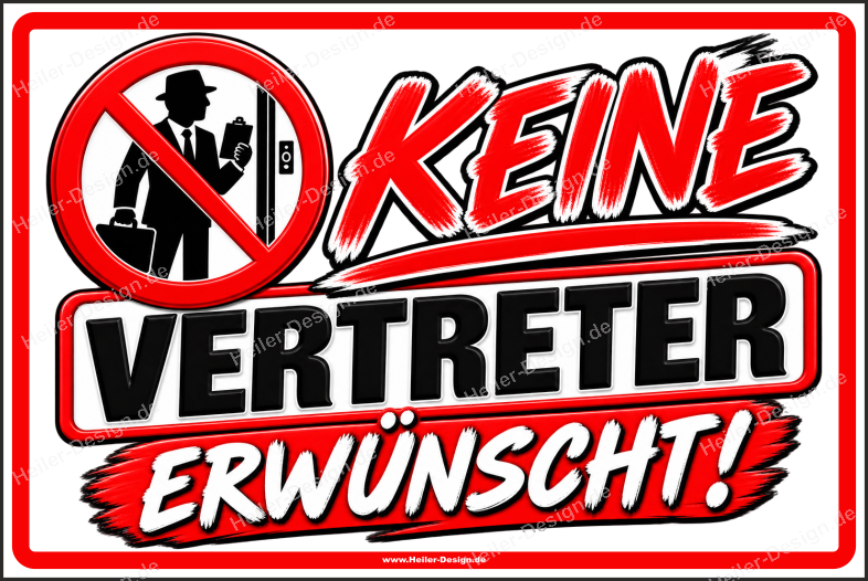 Verbotsschild Keine Vertreter erwünscht - 2 100 mm x 100 mm 2 mm Alu Verbundplatte 4 x Beidseitig Schaumklebepads Ecken eckig
