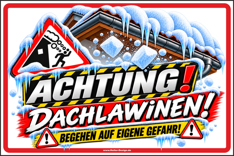 Warnschild Achtung! Dachlawinen! Begehen auf eigene Gefahr! - 2