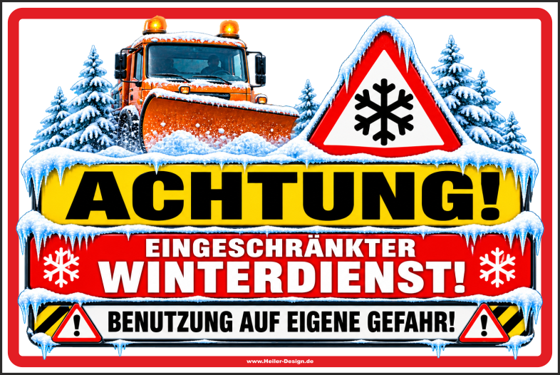 Warnschild Achtung! Eingeschränkter Winterdienst! Benutzung auf eigene Gefahr! - 2