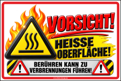 Warnschild Vorsicht! Heiße Oberfläche!