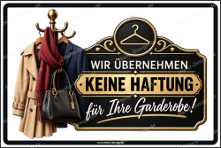 Hinweisschild Wir übernehmen keine Haftung für...