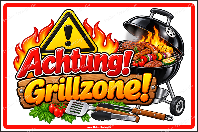 Hinweisschild Achtung! Grillzone!