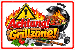 Hinweisschild Achtung! Grillzone!
